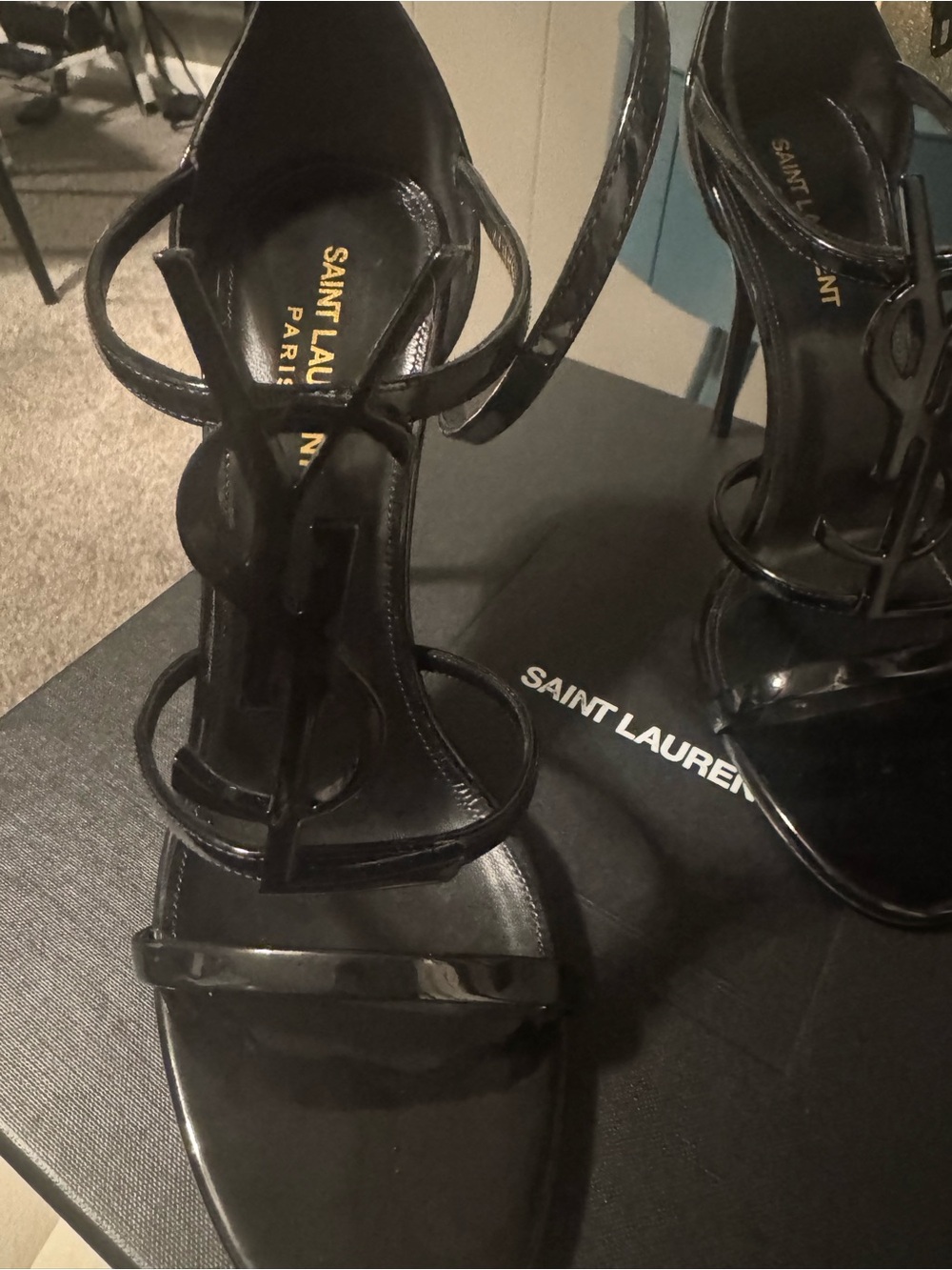 Yves Saint Laurent Black Strappy Leather Sandals - Picture 3 of 10